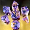 Unpainted Shimmery Sharp Edge DND Dice Set with Golden foil, Handmade 7 Piece Razor Edged Polyhedral RPG Dice Set 4