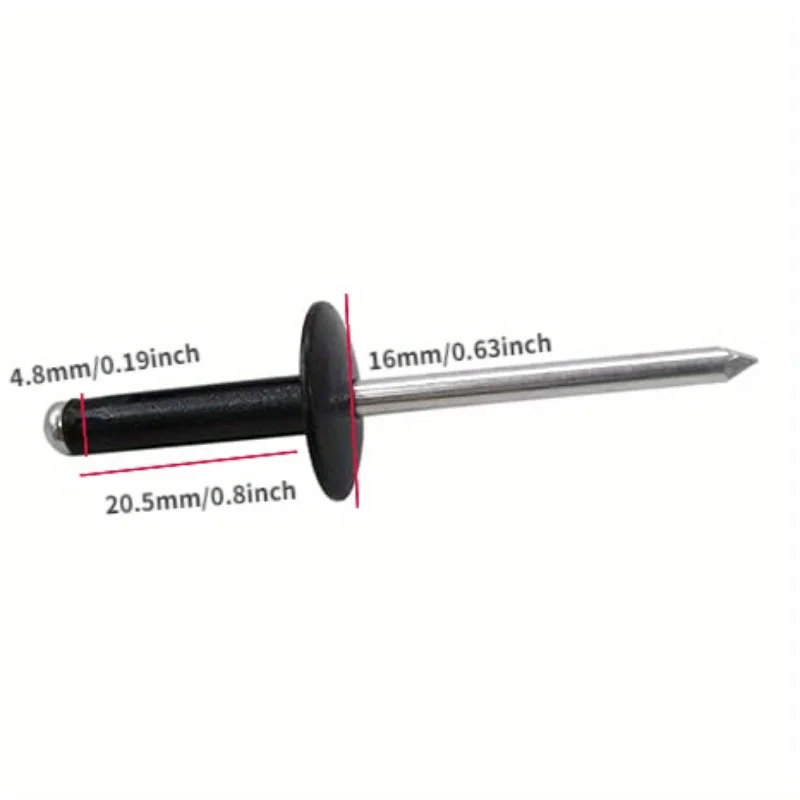 Rivets And Fasteners Rivets And Screws 50pcs Black Painted Aluminium Trifold Blind Rivets Large Flange Rivets Aluminium Bulb Blind Rivet Car Inner Decor Dia 3/16