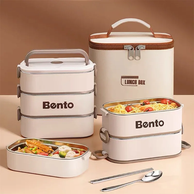 

304 Stainless Steel Divided Lunch Box for Kids Adults Stackable Portable Leakproof Bento Microwave Sealed Large Food Container