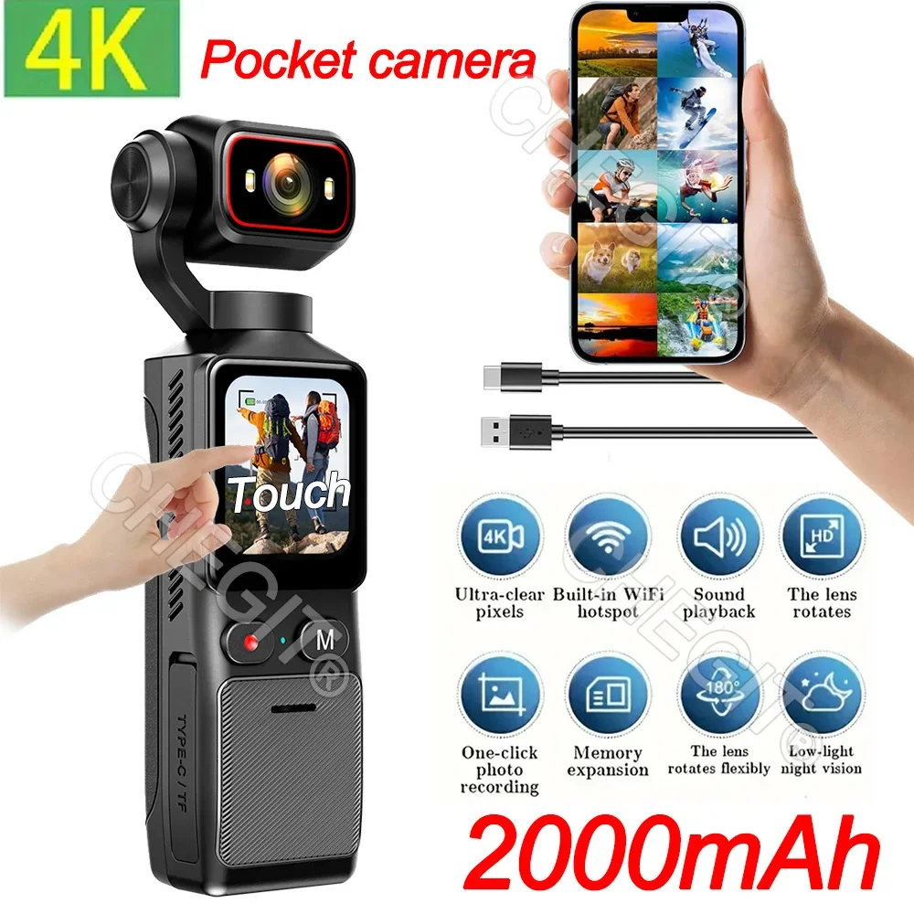 NEW 4K Touch Screen Portable MINI Vlog Camera Pocket Sports Camera with ...