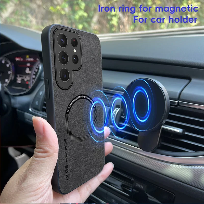 Luxury Leather Magnetic Case with Magsafe Wireless Charging Cover