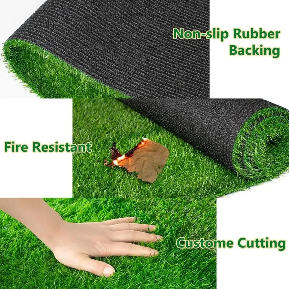 Green Striped Fake Grass Runner Low Maintenance All-Weather Turf Indoor Outdoor Use