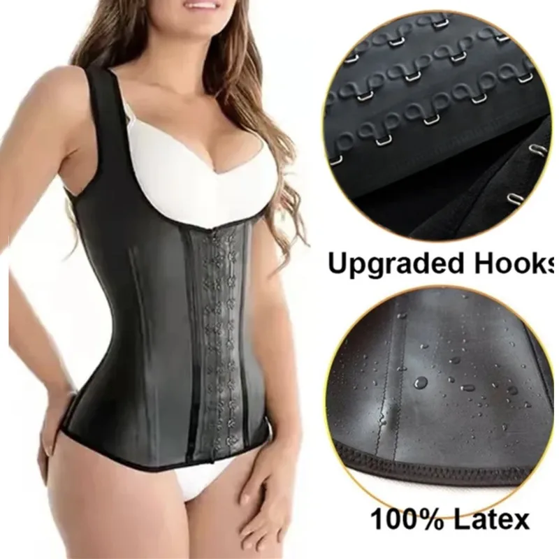 Black Steel Bones Latex Corset Vest Waist Trainer Shapewear Slimming Belly Women Body Shaper Modeling Strap Reductive Girdle