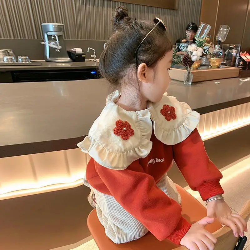 

Girls' Lapel Sweater Children's 2023 New Spring and Autumn Top Baby Long-Sleeved Pullover