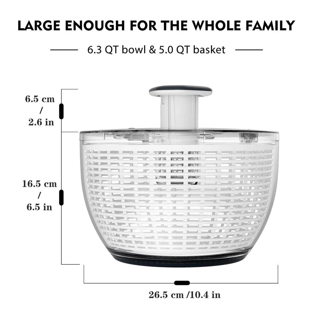 Salad Spinner Lettuce Dryer, One-handed Press Large Salad Mixer with Comfortable and Retractable Pusher and Brake Button,6.3 QT
