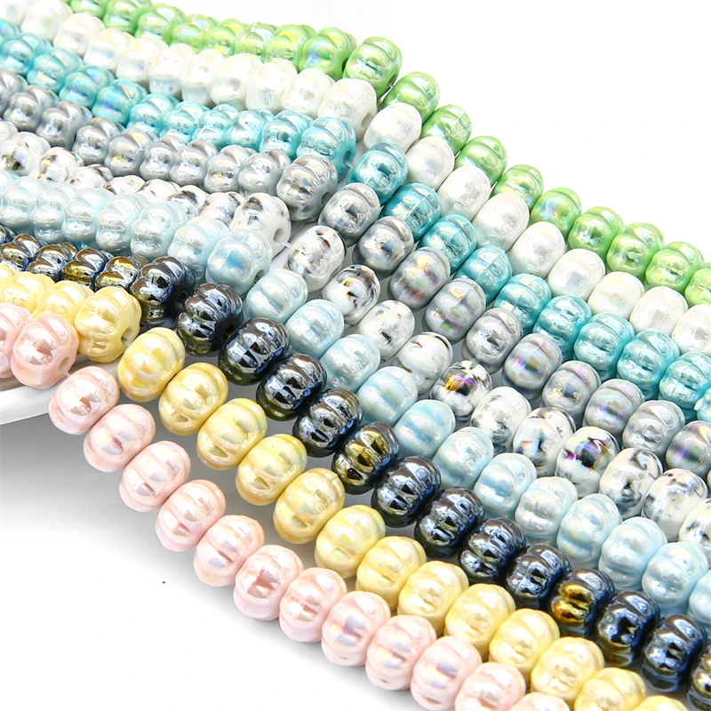 6 Stück 10 mm Keramik-Kürbisperlen mit unregelmäßigem Muster für DIY handgefertigte Armbänder, Halsketten, Ohrringe, Schmuckherstellungszubehör – Detail 5