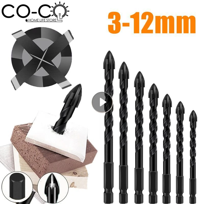 2PCS 3 12mm Multifunctional Drill Bit Cross Hex Tile Bits Glass Ceramic