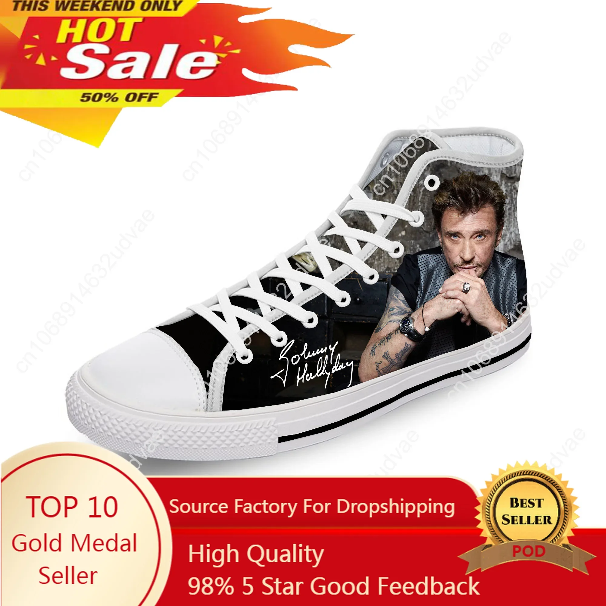 

Johnny Hallyday Rock Star Lightweight Cloth 3D Print Funny Fashion High Top Canvas Shoes Men Women Casual Breathable Sneakers