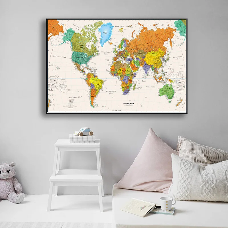 The World Map 75*50cm Vintage Canvas Painting Fabric Card Wall Art Poster School Supplies Room Home Decorative Hanging Picture