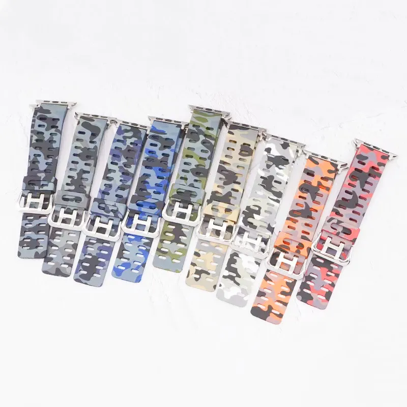 

Camouflage 9 Colors Wholesale 10PCS/Lot 38MM 40MM 41MM 42MM 44MM 45MM Solid TPU Resin Watch Strap Watch Band Iwatch Apple Watch