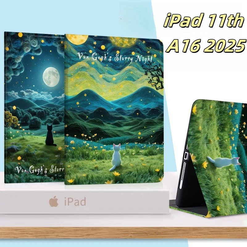 Artistic Cat PU Leather Stand Smart Tablet Case