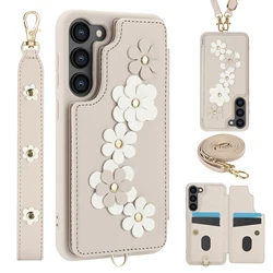 Crossbody Leather Phone Case with Wallet and Strap - Galaxy S23 Ultra (Beige)