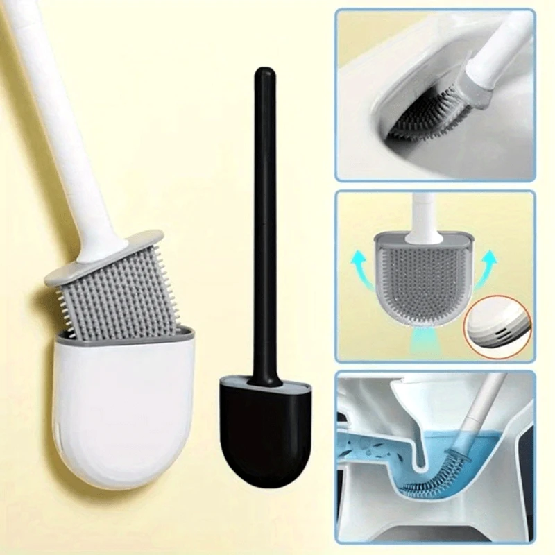 Set Scopino Per WC In Silicone SoulQ Con Manico Lungo E Supporto A Parete/Pavimento, Ventilato, Antimacchia