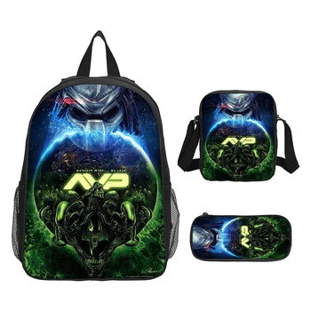 Alienss VS Predator Child School Backpack Shoulder Bags Pencil Case Book Bags For Grades1-3 Students Backpack 1