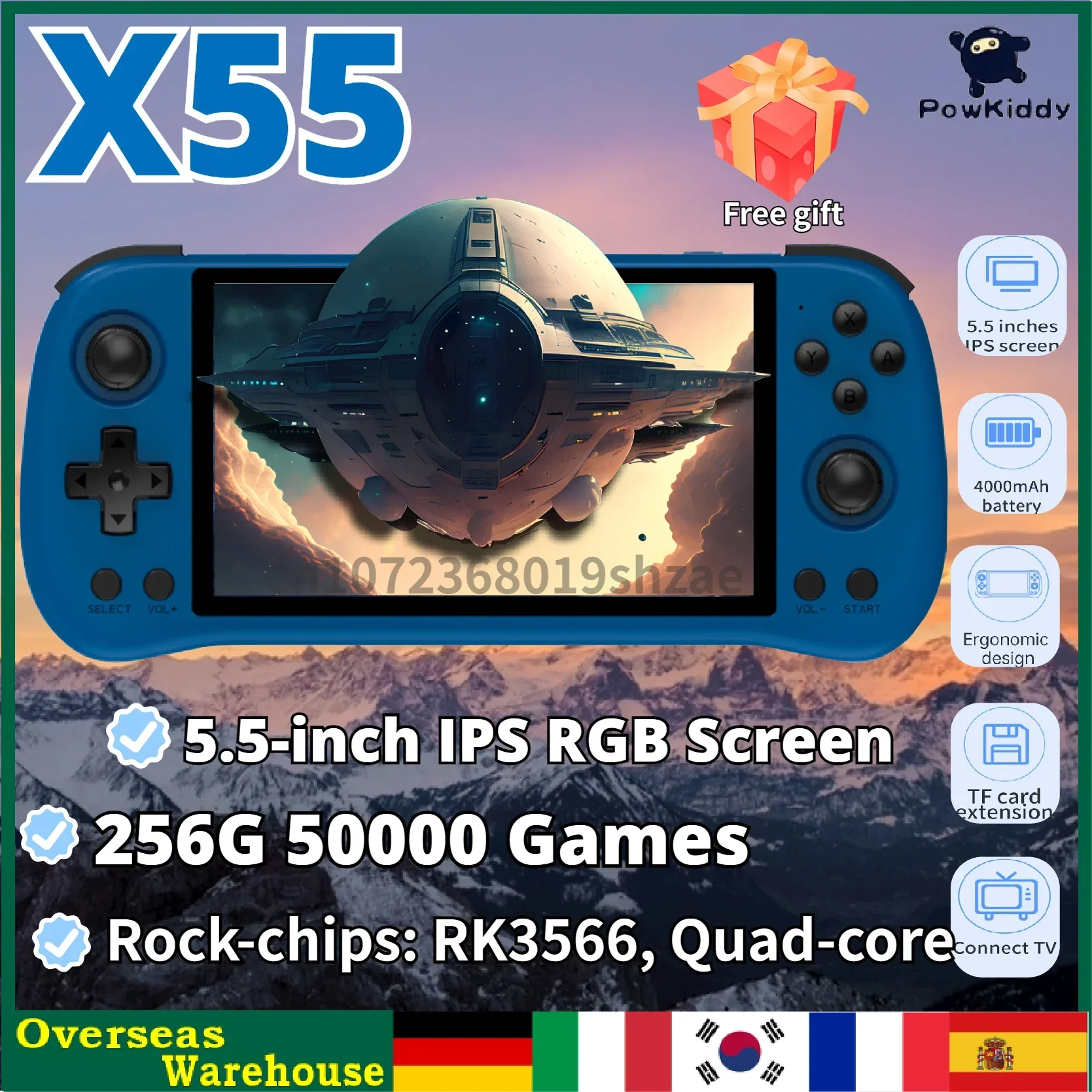 Powkiddy X55 Console Di Gioco Portatile Retrò Display Schermo Ips Hd Da 5.5 Pollici Linux Open-Source Console Di Gioco Portatile Connessione Wifi