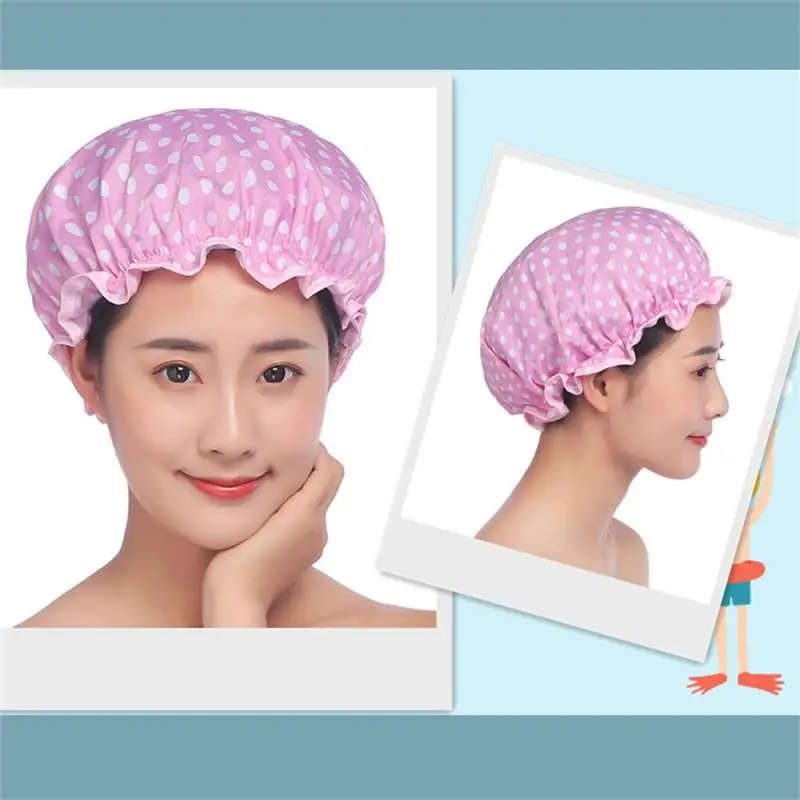 

Bathing Cartoon Double Layer Waterproof Polyester Cotton Hair Cover Multicolor Shower Hats Bathroom Products