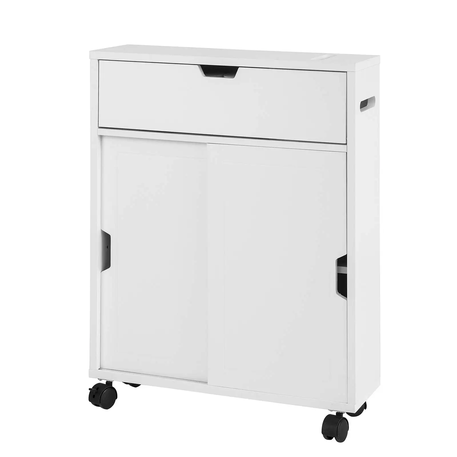 

White Toilet Paper Roll Holder, Bathroom Cabinet Storage Shelf on Wheels