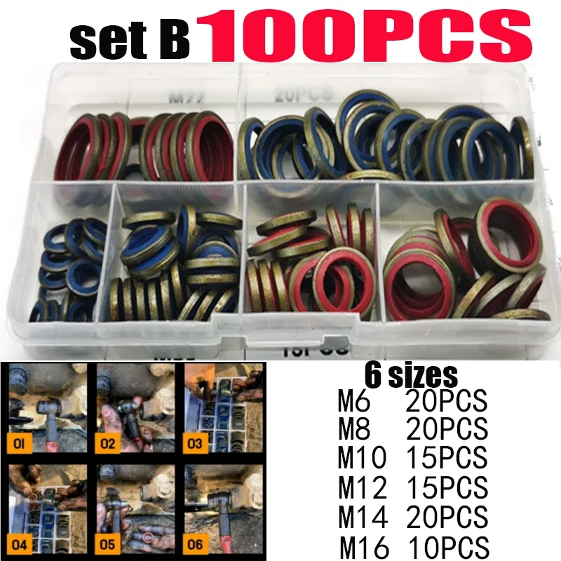 Washer Seal Set 100/245pcs Sealing Gasket Set Oil Drain Combined Washer Seal Set M6 M8 M10 M12 M14 M16 M18 M20 M22 M24 M27 M30