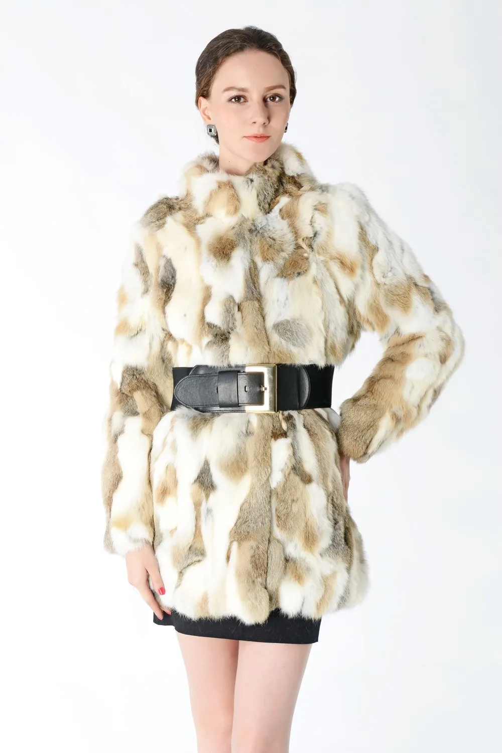 New Arrival Full Pelt Real Rabbit Fur Coat Women Nature Fur Jacket Female Fashion Factory good quality Fur Overcoat NZ147