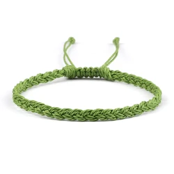 Elegant Handmade Braided Waxed Thread Wristbands - Adjustable Charm Bracelets (Grass Green)