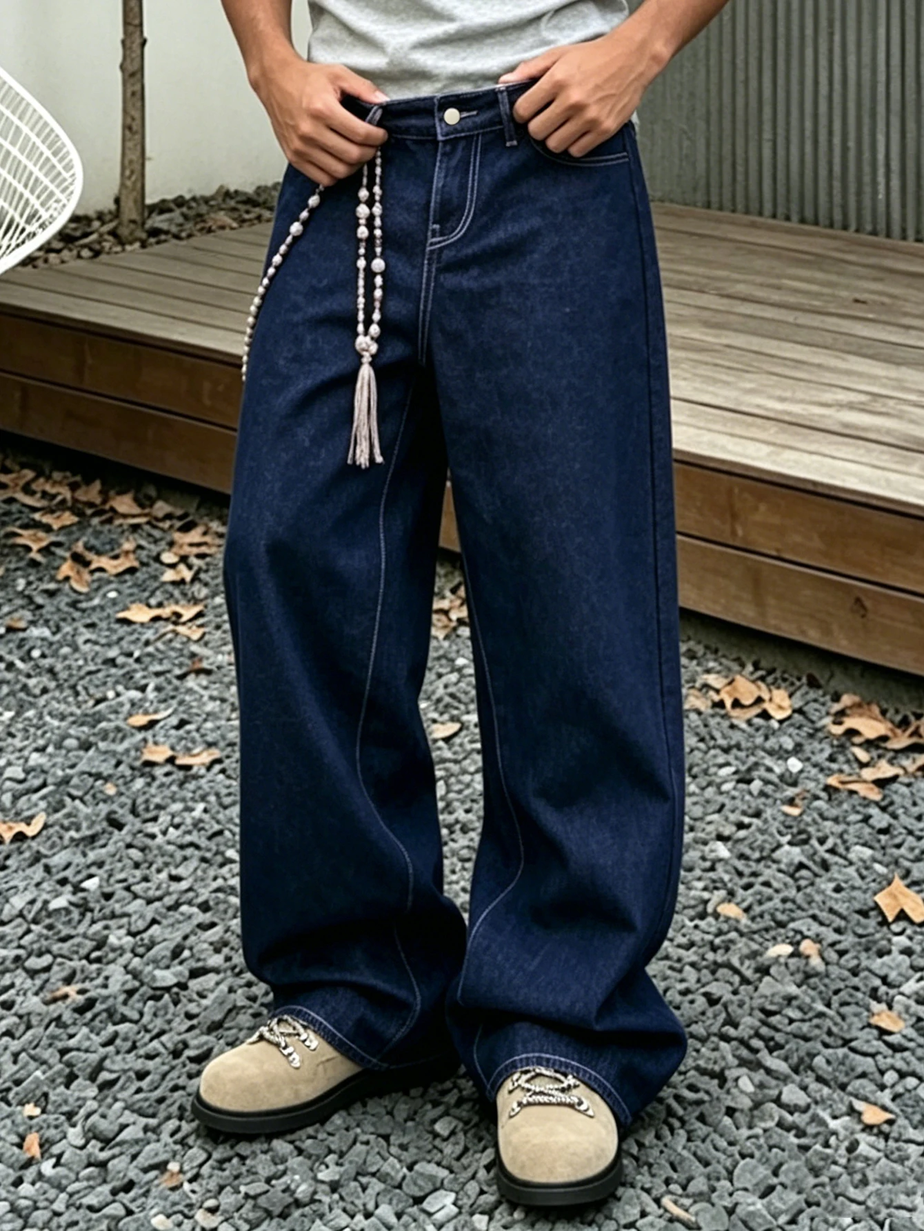 Unisex High-Waisted Wide-Leg Denim Jeans in Dark Blue