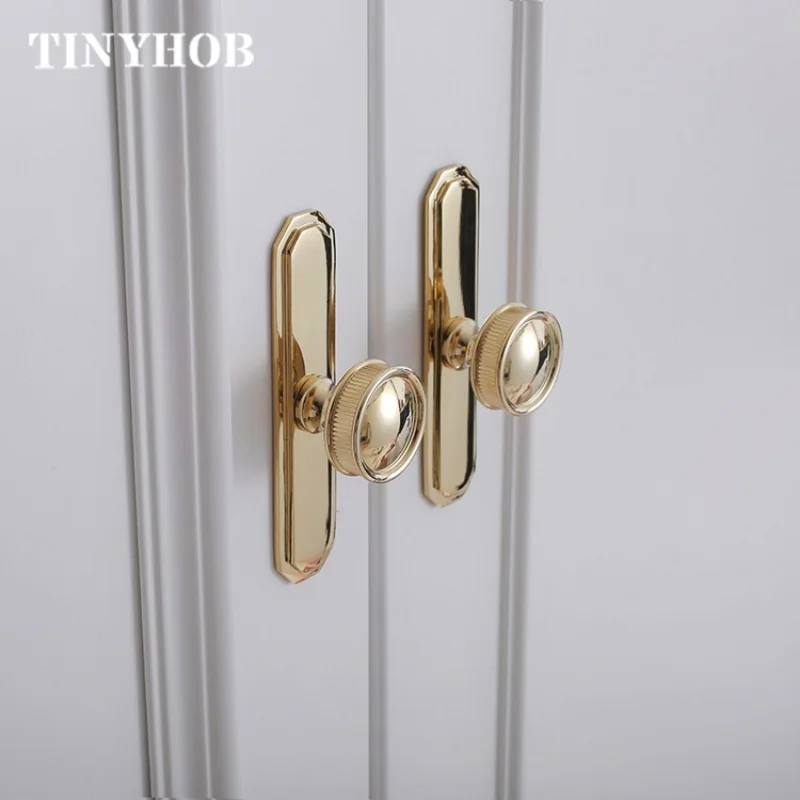 Latão Sólido Móveis Alças com Placa Ouro Brilhante Botões de Gaveta Armário Pull Porta do Armário da Cozinha Wardrobe Handle