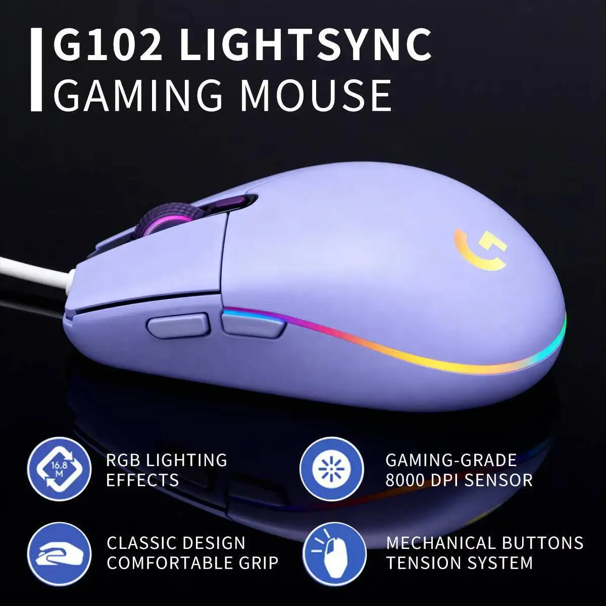 Enhanced RGB Gaming Mouse with HERO Sensor Technology, 6 Programmable Buttons, and Ergonomic Lightweight Design