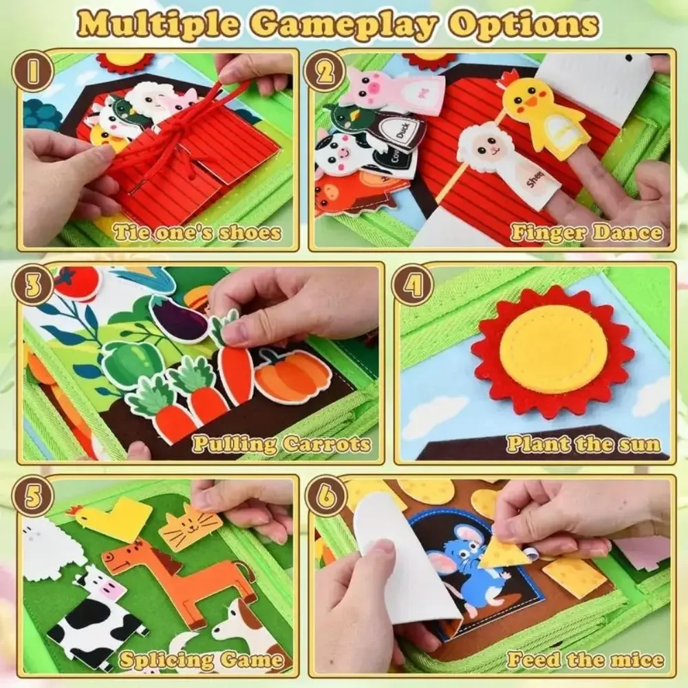 Educational Learning Farm Animal Story Montessori Felt Life Skills Matching Busy Cloth Quiet Book_voghion.com