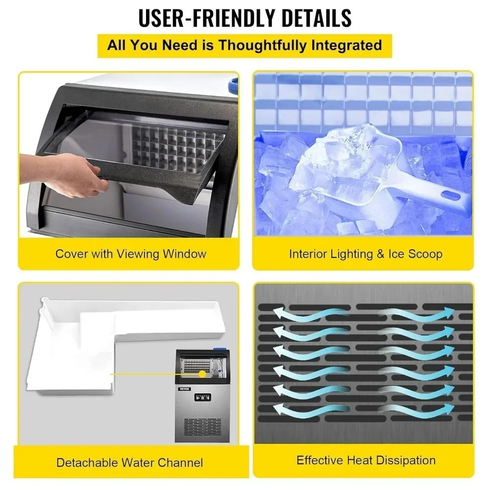 Commercial Ice Maker Machine, 119 LBS/24H Stainless Steel Under Counter Ice Machine with 24 LBS Storage 5