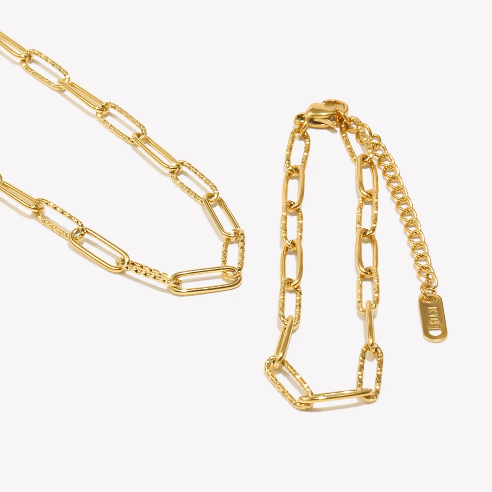 Paper Clip Link Chain Necklace Bracelet Jewelry Set Stainless Steel jewelry set silver jewelry silver jewelry set