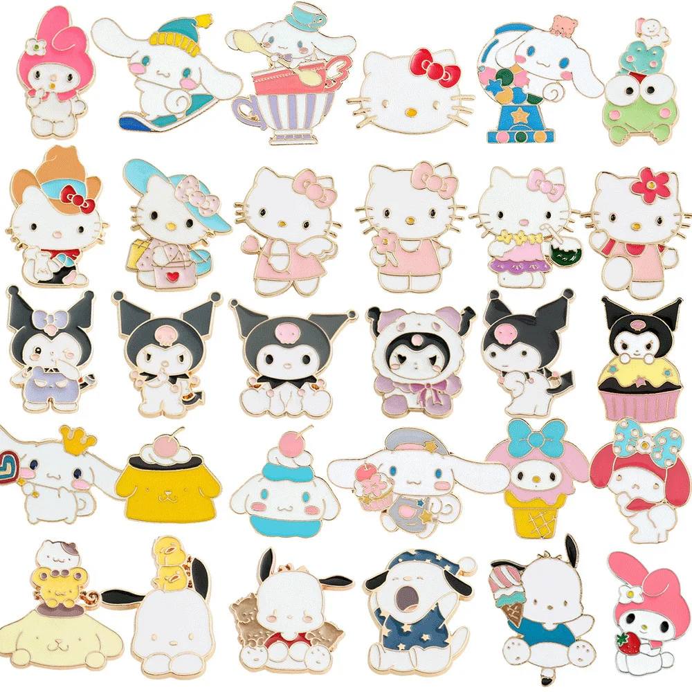 

Kawaii Anime Metal Brooch Cartoon Kuromi Cinnamoroll KT Cat My Melody Pin Badges Bag Pendant Decoration Collection Toys Gifts