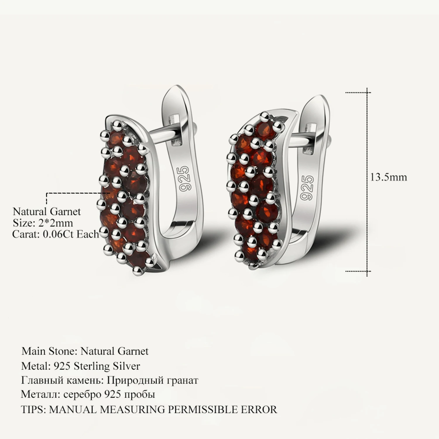 Gem's Ballet Vintage Natural Red Garnet Gemstone Clip Earrings 925 Sterling Silver Earrings Brand Fine Jewelry For Women