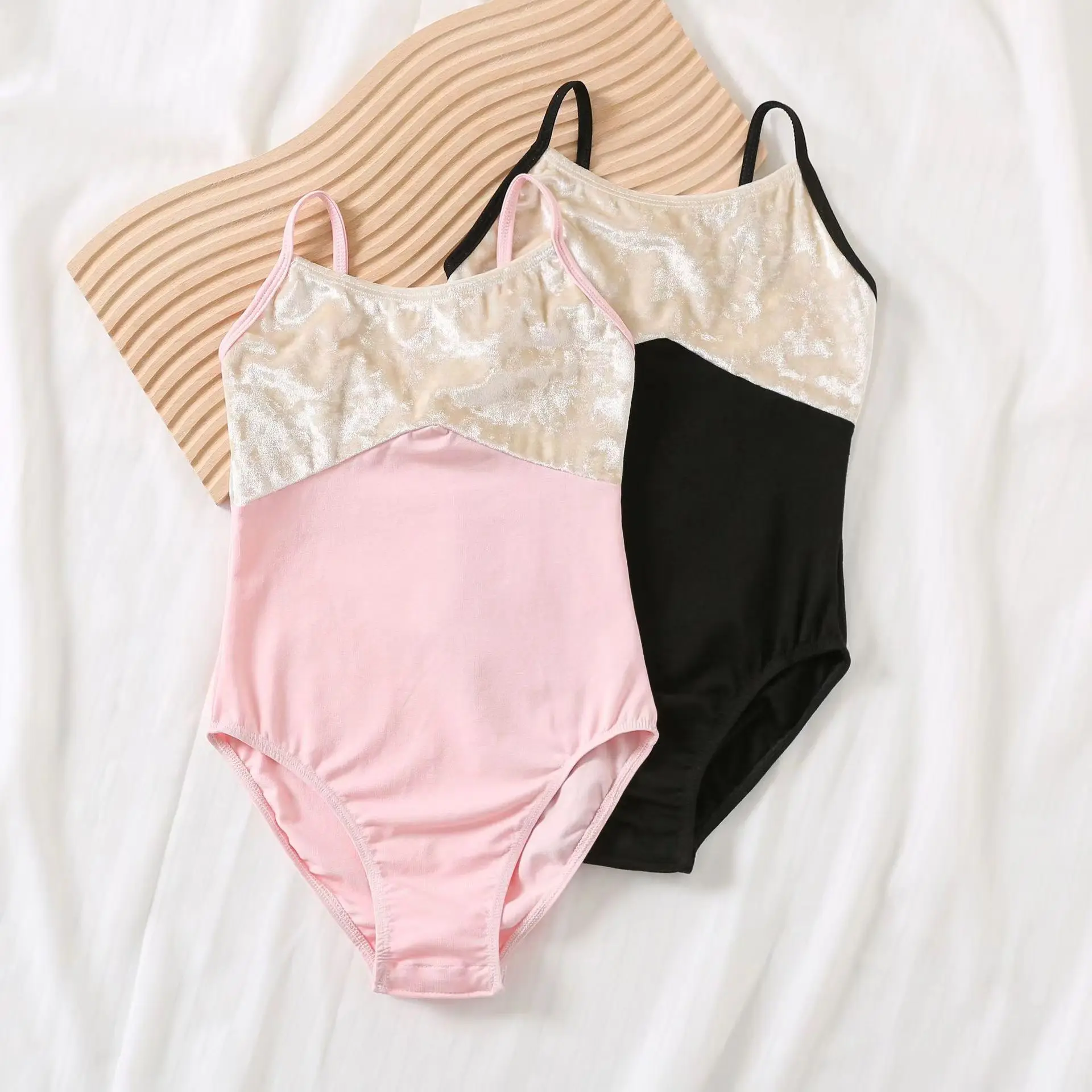 

New Children's Dance Training Suit Leotard Girls' Summer Strap Velvet Gymnastics Suit Children's Modern Dance Bow Tie Bodysuit