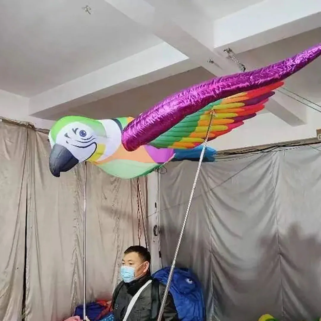 Giant Inflatable Parrot with White LED Light Air Blow Bird Puppet Carnival Parade Outdoor Event Performance Props for Advertise