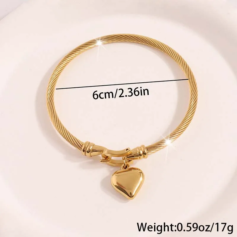Stainless Steel Gold Color Heart Pendant Bracelets For Women Men Simple Metal Buckle Charm Bangle Bracelets Waterproof Jewelry 5