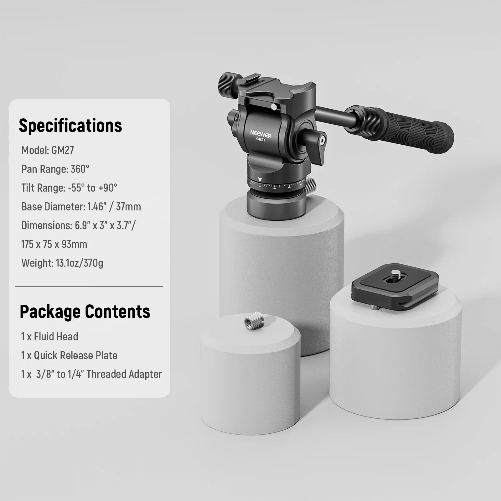 Tripod Fluid Head Metal Pan & Tilt with Arca QR Plate Telescopic Handle for Comp