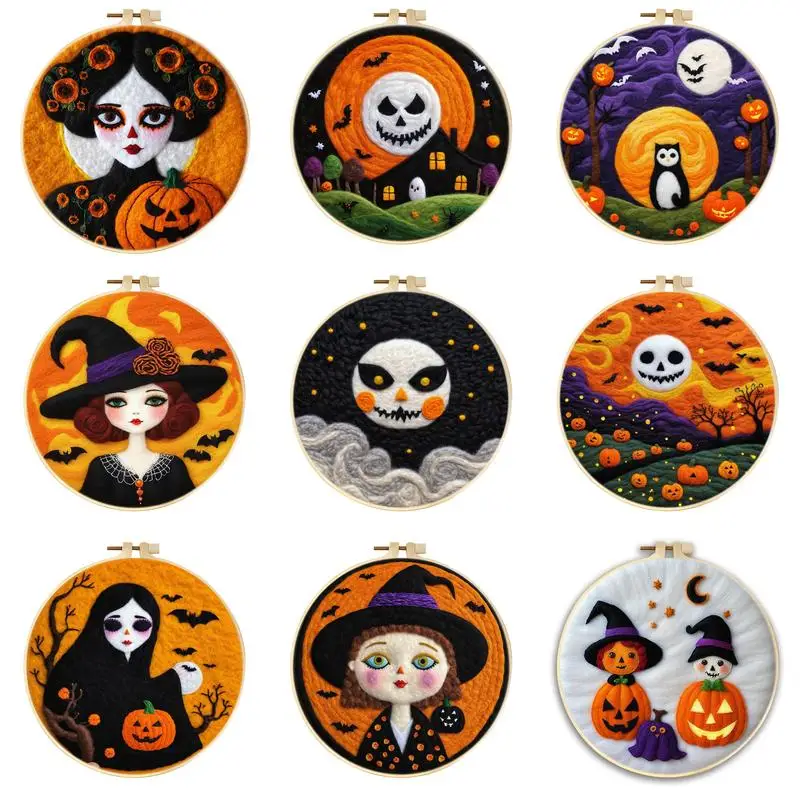 Needle Felting Painting Kit for Beginner Witch Halloween Pumpkin DIY Wool Needle Felt Starter Kit Home Decoration CHENISTORY
