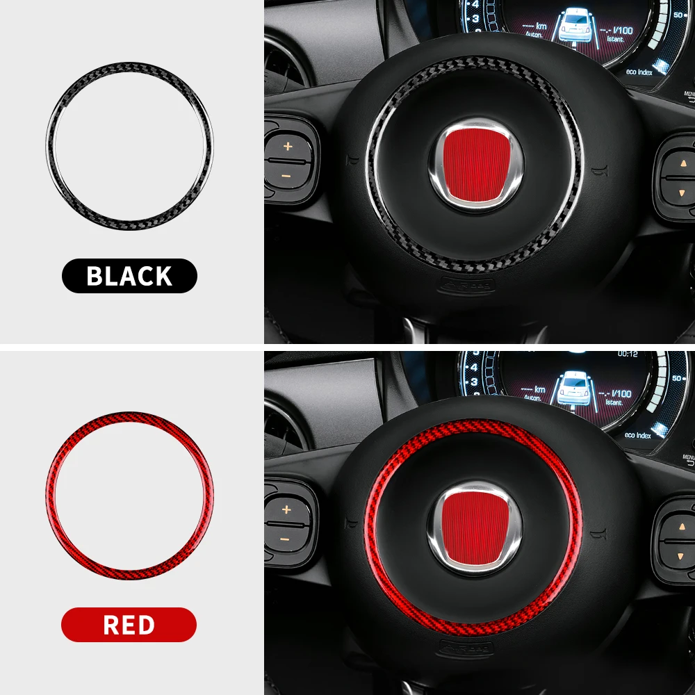 Фото Наклейка из натурального твердого углеродного волокна для Fiat 500 Abarth 595 2008 2009 2010-2011 2018 2019 2020 2021 2022 кольцо на рулевое колесо №1