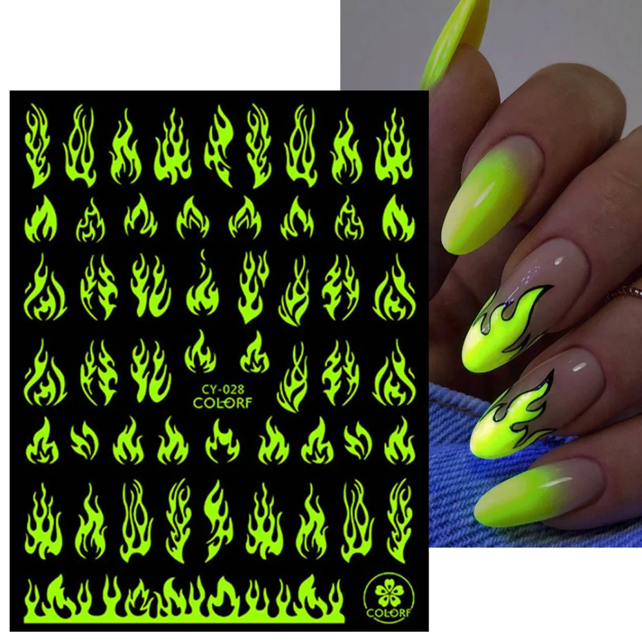 Luminous Nail Neon Glow Stickers Snow/Butterfly Scary Halloween