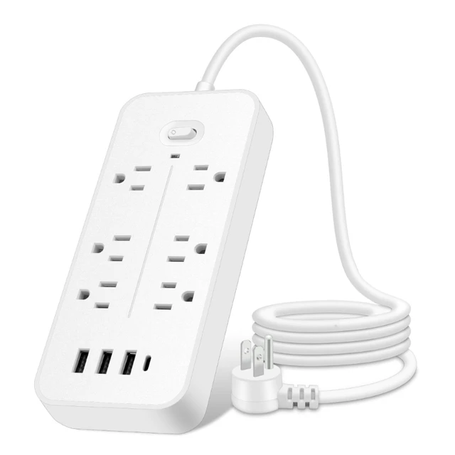 Protector de sobretensiones de regleta - 8 tomacorrientes y 3 puertos USB y  1 puerto USB-C, 1700 julios, cable de alimentación de 6 pies, enchufe