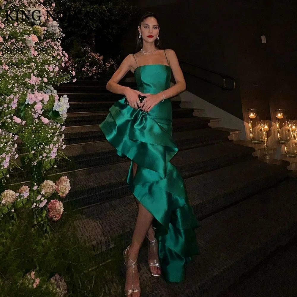 

KING Elegant Spaghetti straps Mermaid Backless Evening Dresses Pleat Ruched Floor-Length Simple Prom Dress robe de soiréé