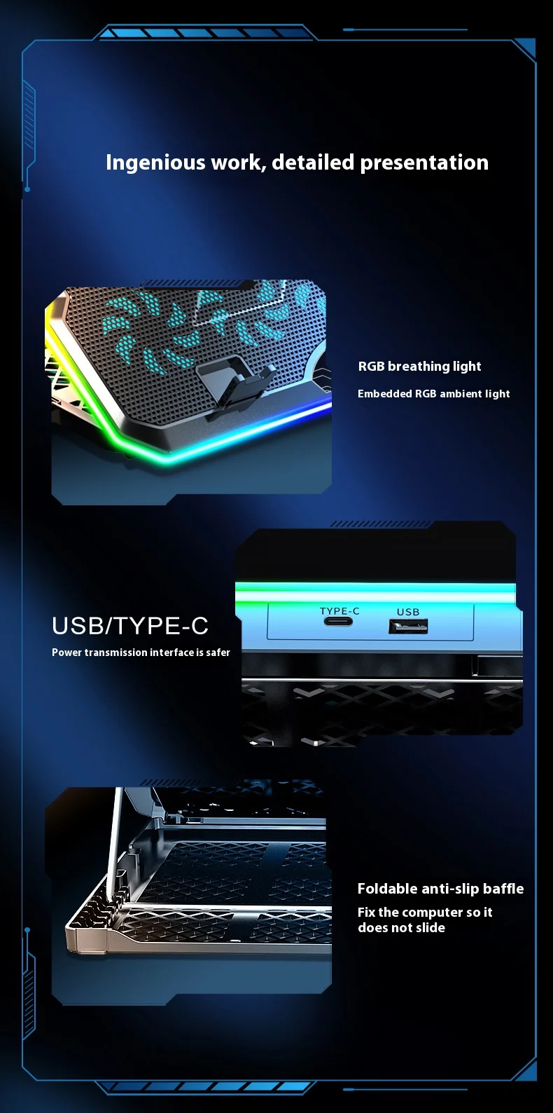 COOLCOLD F15 Gaming RGB Laptop Cooling Pad 15 Quiet Fans For 12-17.3 Inch With USB TYPE-C Port Notebook Cooler Stand_voghion.com