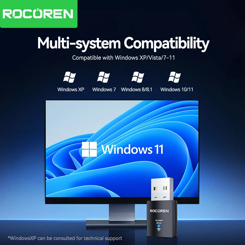 Wifi Adapter Bluetooth USB Adapter Rocoren Mini Wifi Bluetooth 2 in 1 USB Wireless for PC Laptop Mouse Network Card