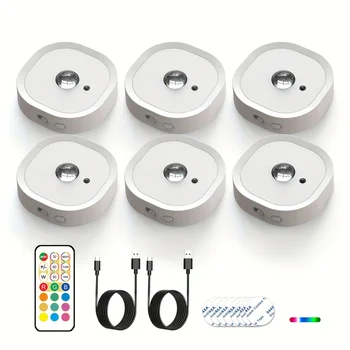 6-Pack LED Sensor Lights with Remote Control, RGB 13 Colors Dimmable, Battery Powered, for Closets, Wardrobes, Cabinets, Stairs 1