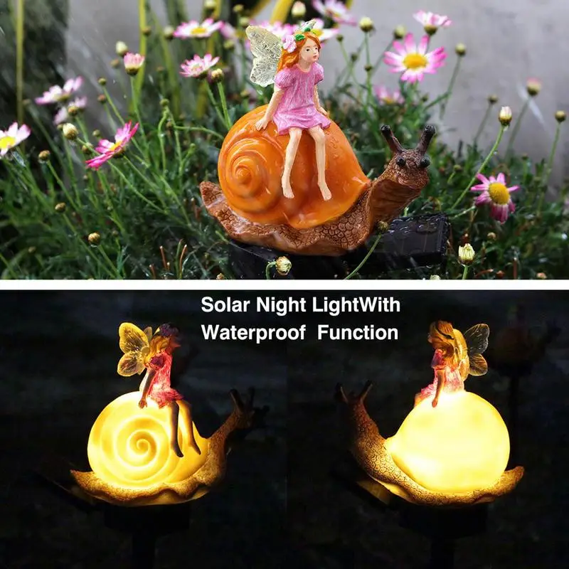 Decorative Garden Stakes Pathway Outdoor Decor Lamp Fairy Snail Statue Solar Light Garden Stake Solar Pathway Lights Ornament 5