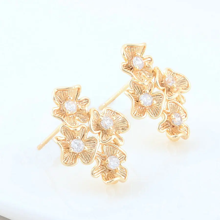 4PCS 13,5*18,5 MM 14K Gold Farbe Messing und Zirkon Blumen Stud Ohrringe Pins Schmuck Machen Liefert Erkenntnisse – Detail 1