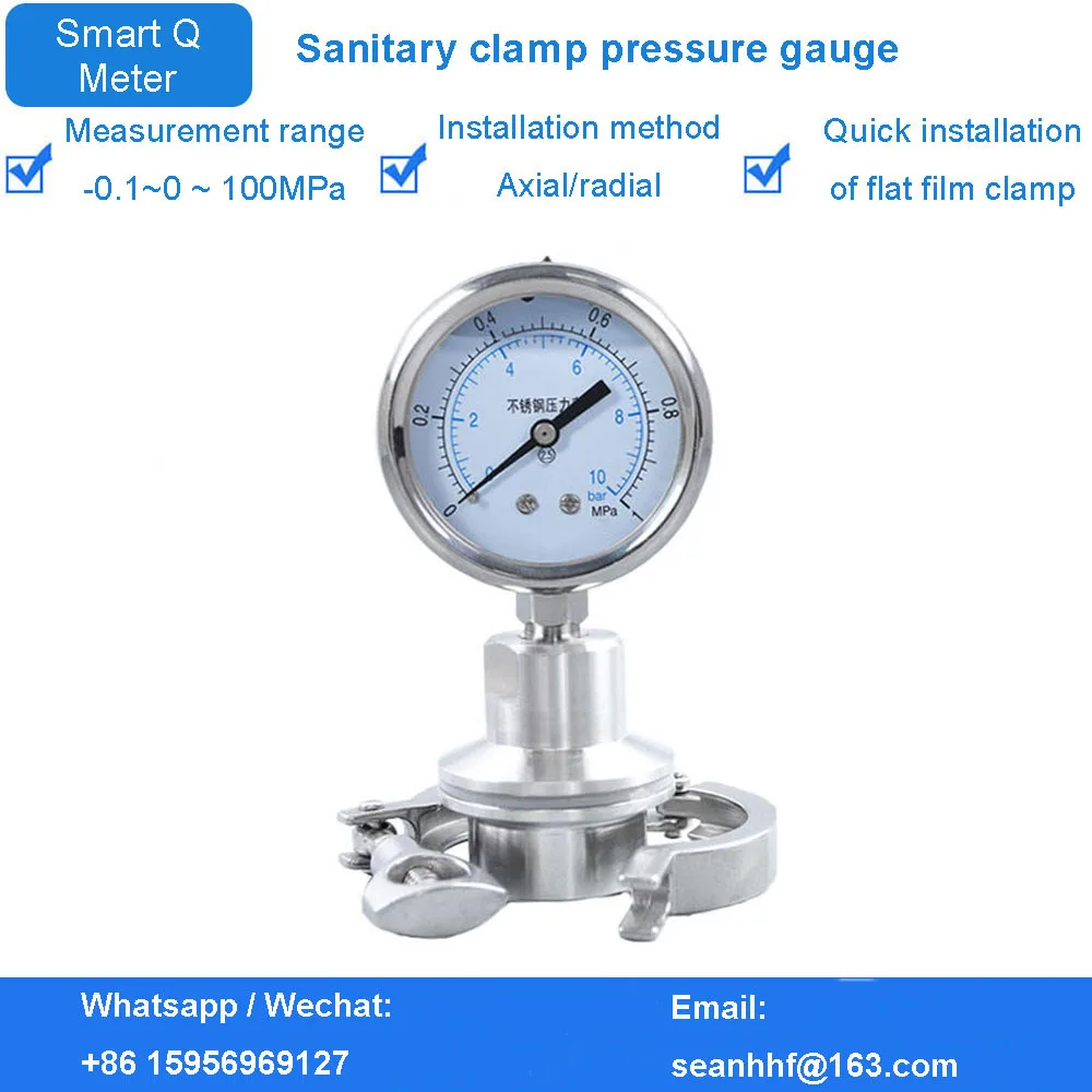 

Shockproof high digital stainless steel from -0.1-0-100MPa sanitary clamp diaphragm pressure gauge Quick installation of clamp