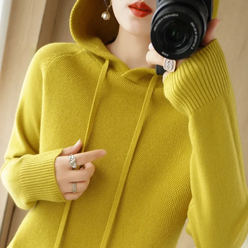 

Hooded Sweater Woman Autumn Winter Long Sleeve Warm Bottoming Shirt Solid Casual Pullovers Knit Tops Korean Fashion Jumper 2023