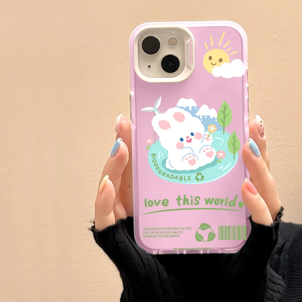 

Kawaii Rabbit Phone Case for IPhone 14 13 ProMax XR XS Max 7 8 Plus SE 12 11 Soft TPU Capinha Transparent Protection Back Cover
