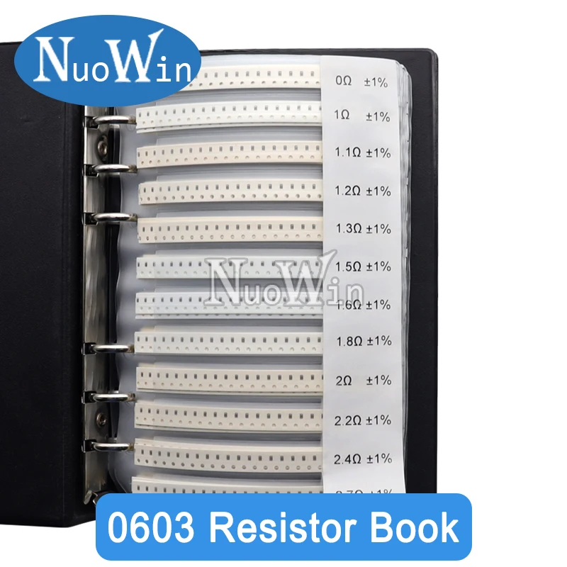 Metal Film Resistor SMD Resistor SMD Chip Resistor SMD Component Sample Book 1% 0201 0402 0603 0805 1206 SMD Chip Resistor Sample Book 170 Values 0R-10M ohm SMT Electronics Resistance Assortment Kit